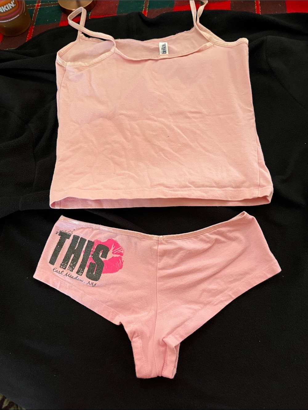 Hooters Light Pink Cami and Hipster pajama Set with Kiss Print - Picture 2 of 7